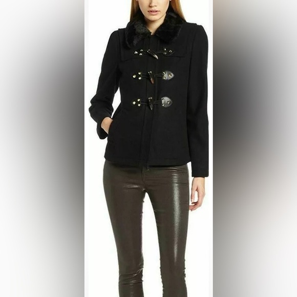 $348 JUICY COUTURE WOOL SHORT SWING TOGGLE COAT JACKET PITCH BLACK - Picture 5 of 9